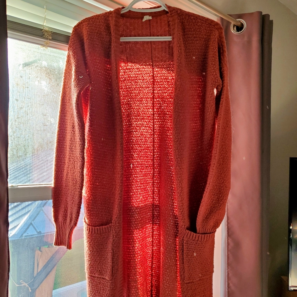 Long rusty color cardigan